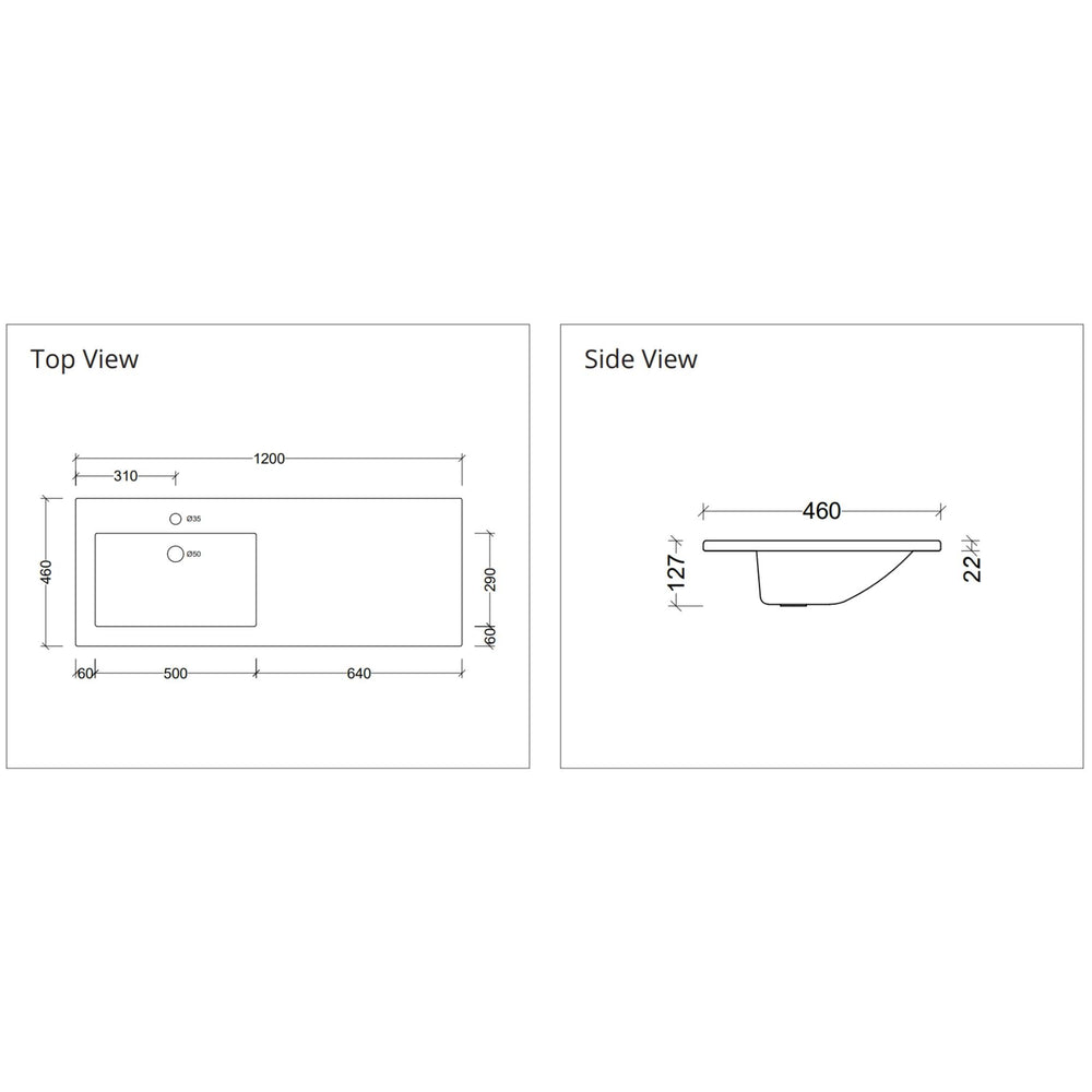 DUROCLASS ESSENTIAL GLOSS WHITE OFFSET SINGLE BOWL UNDERMOUNT VANITY TOP (MULTIPLE SIZES AVAILABLE)