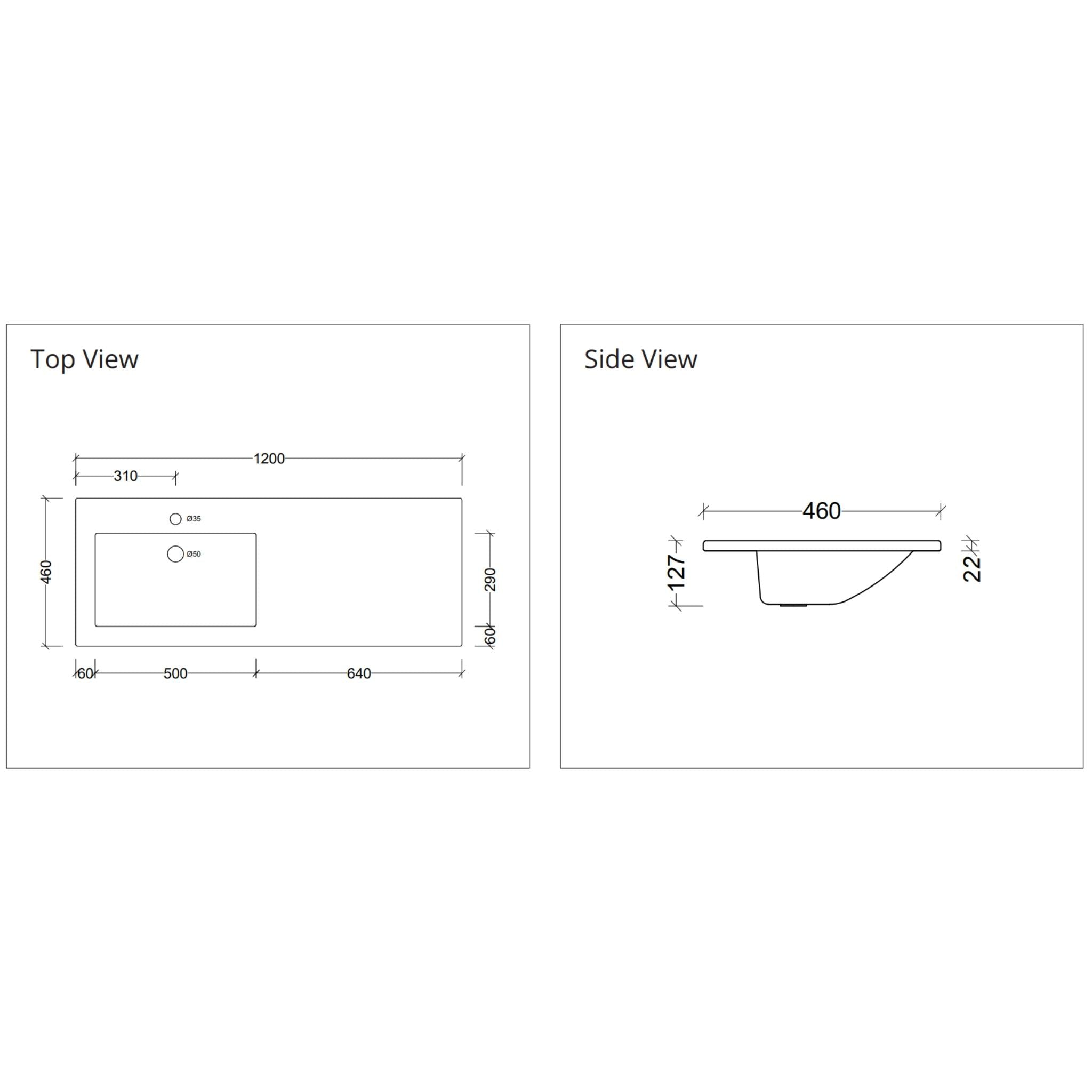 DUROCLASS ESSENTIAL GLOSS WHITE OFFSET SINGLE BOWL UNDERMOUNT VANITY TOP (MULTIPLE SIZES AVAILABLE)