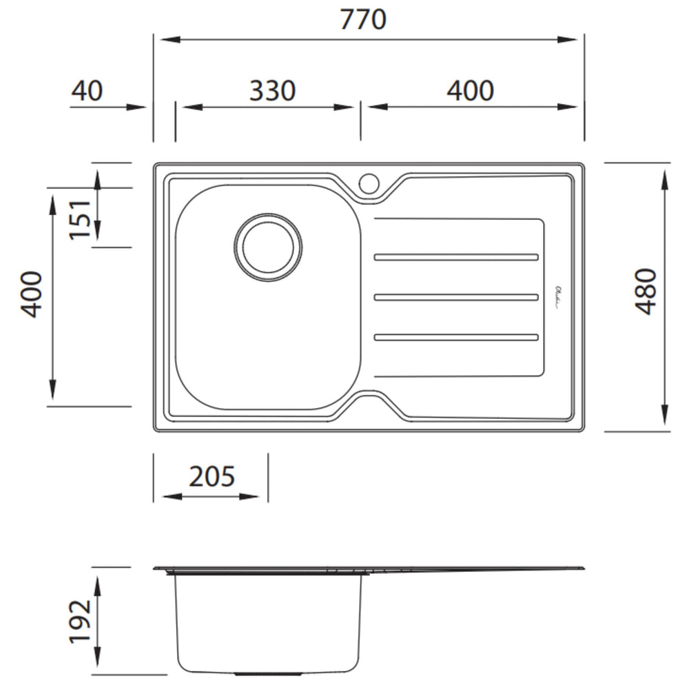 OLIVERI FLINDERS SINGLE BOWL TOPMOUNT KITCHEN SINK WITH DRAINER STAINLESS STEEL 770MM