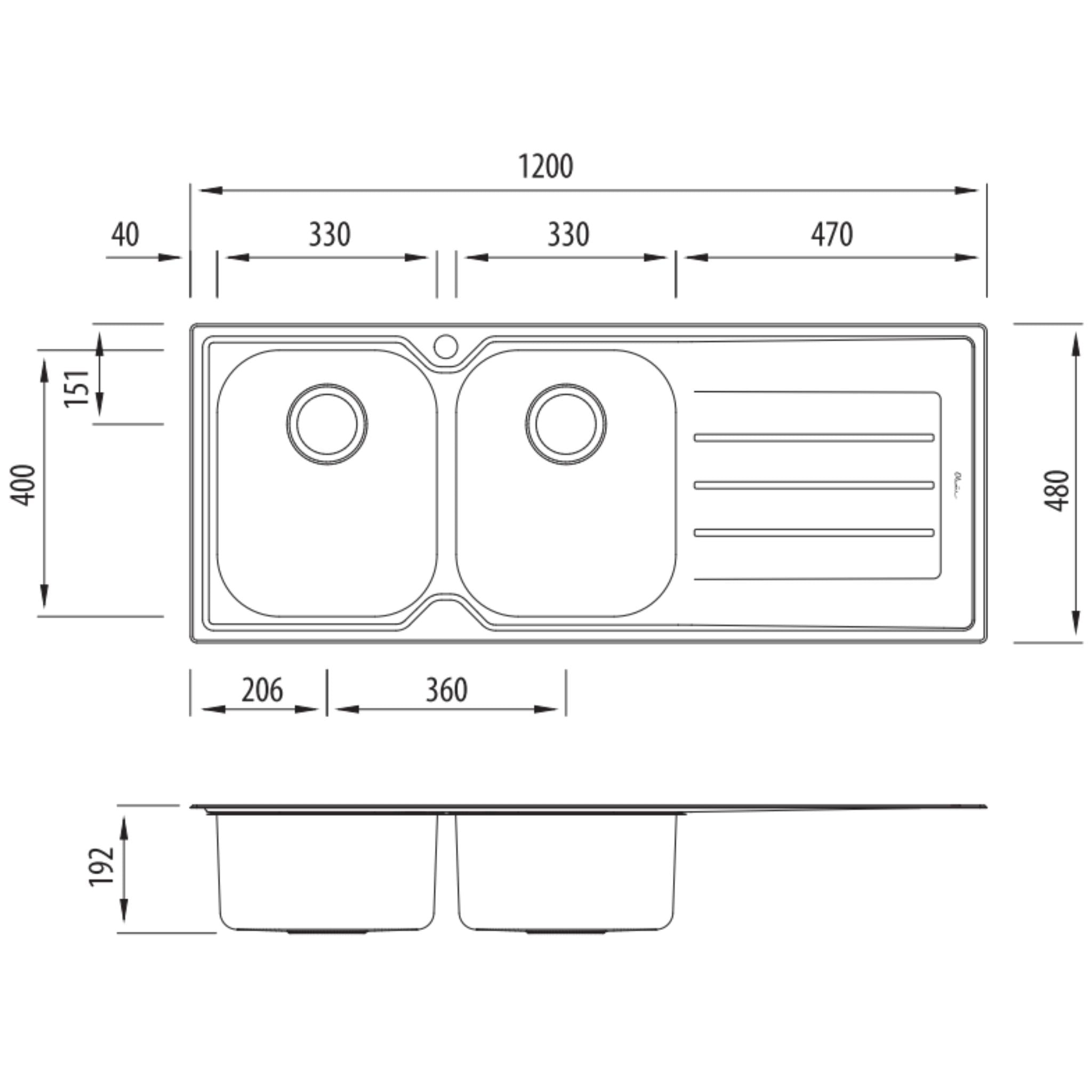 OLIVERI FLINDERS DOUBLE BOWL TOPMOUNT KITCHEN SINK WITH DRAINER STAINLESS STEEL 1200MM