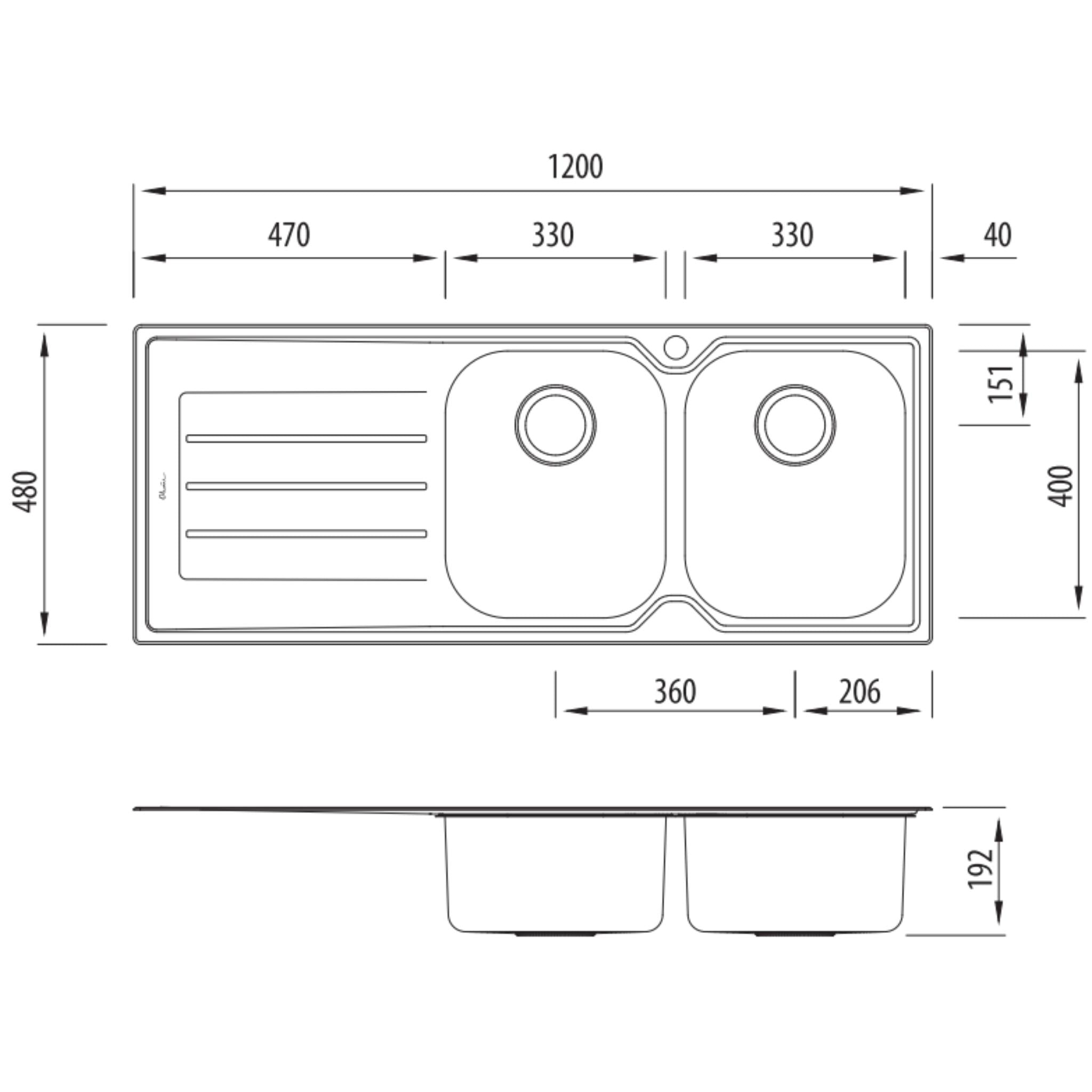 OLIVERI FLINDERS DOUBLE BOWL TOPMOUNT KITCHEN SINK WITH DRAINER STAINLESS STEEL 1200MM