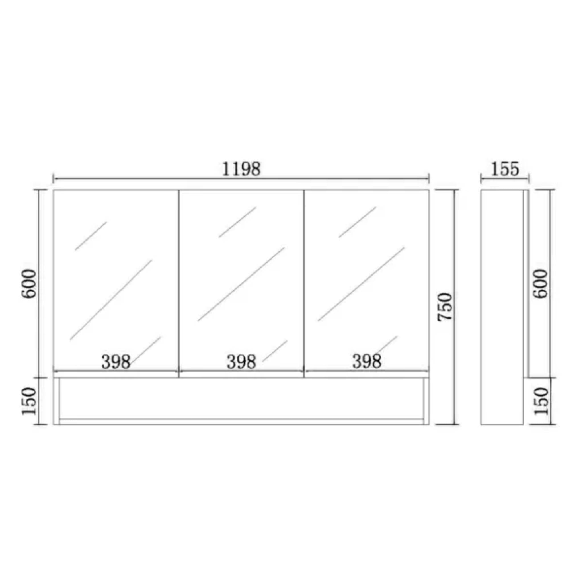 CETO FREMANTLE BLACK SHAVING CABINET 1198MM X 750MM