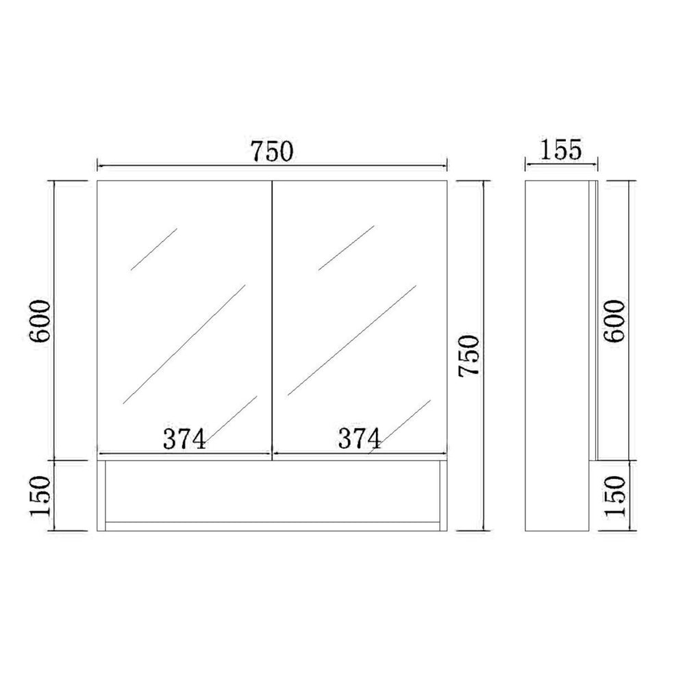 CETO FREMANTLE BLACK SHAVING CABINET 750MM X 750MM