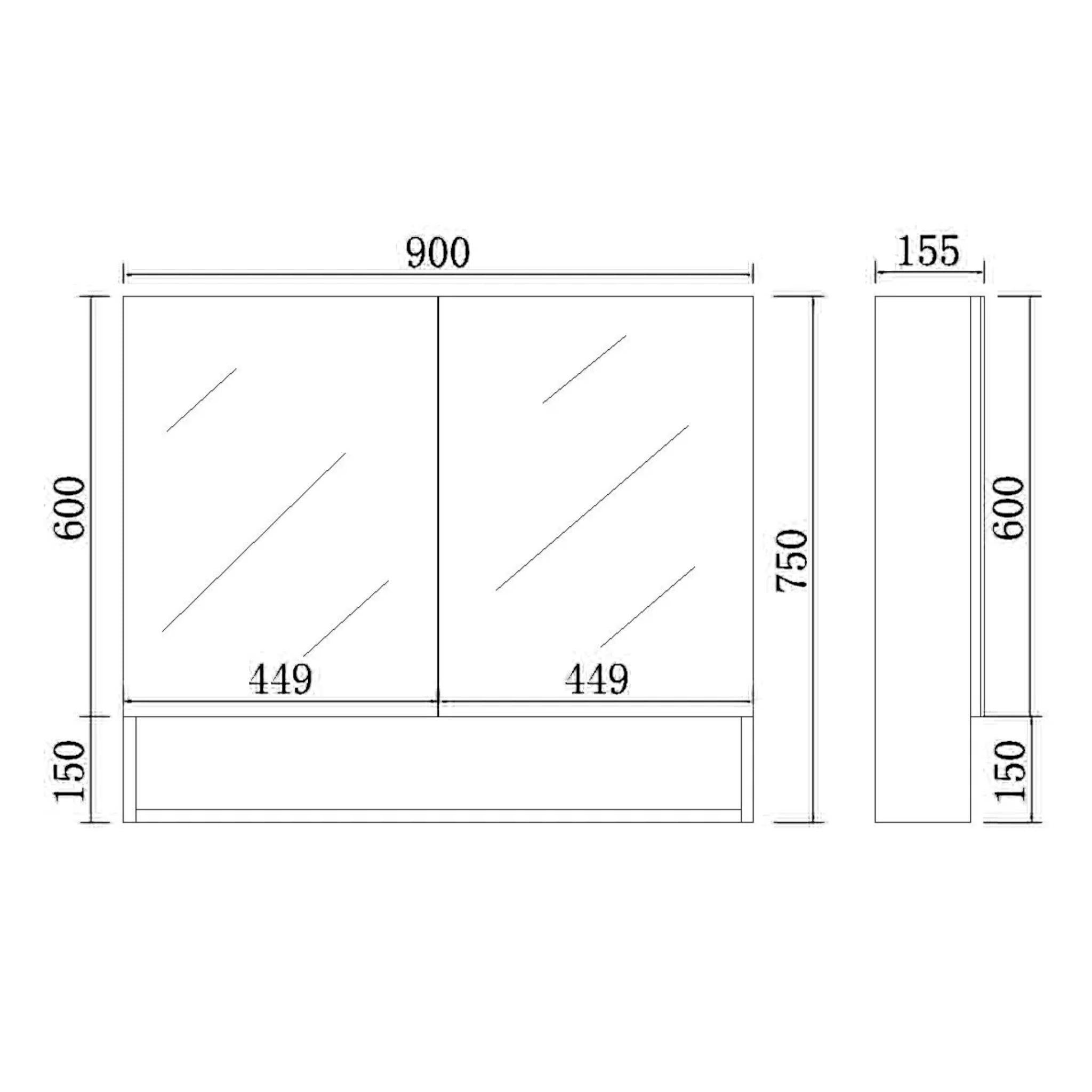 CETO FREMANTLE BLACK SHAVING CABINET 900MM X 750MM