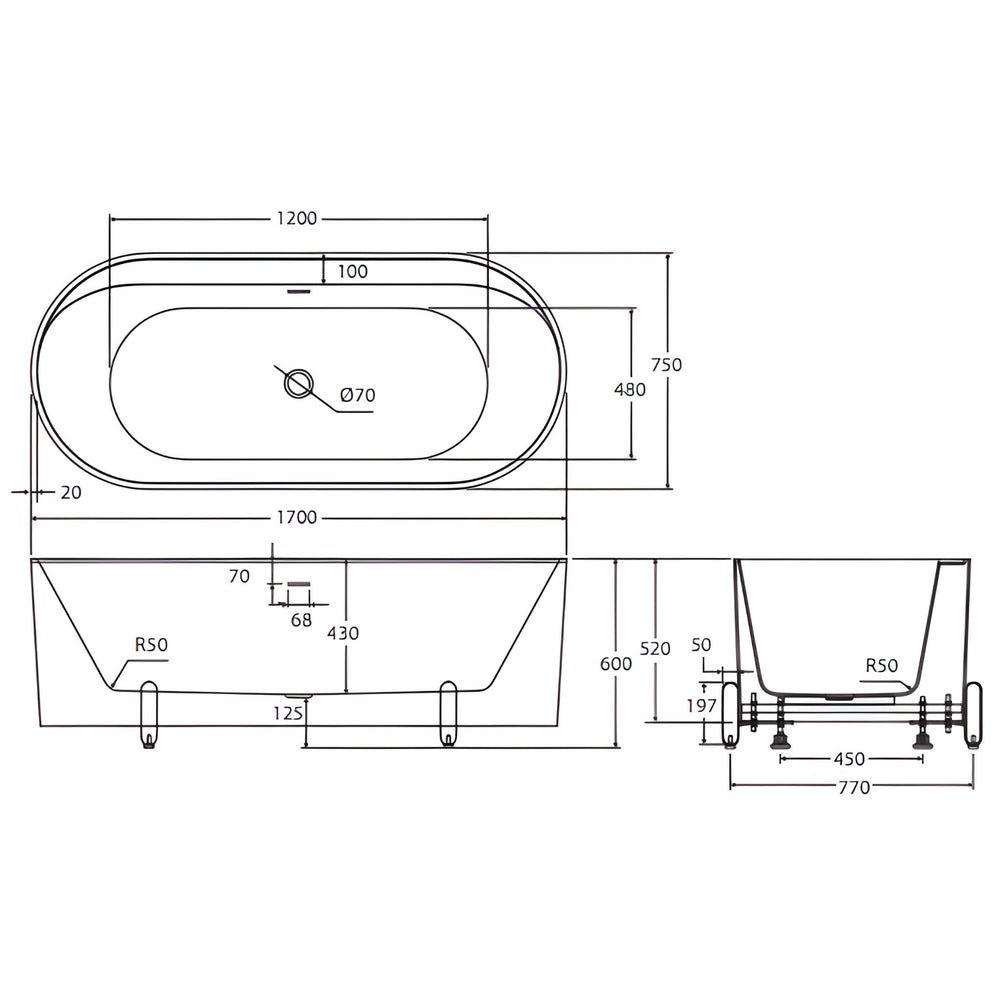 FIENZA ALUCA FREESTANDING BATH MATTE OLIVE (AVAILABLE IN 1500MM AND 1700MM)
