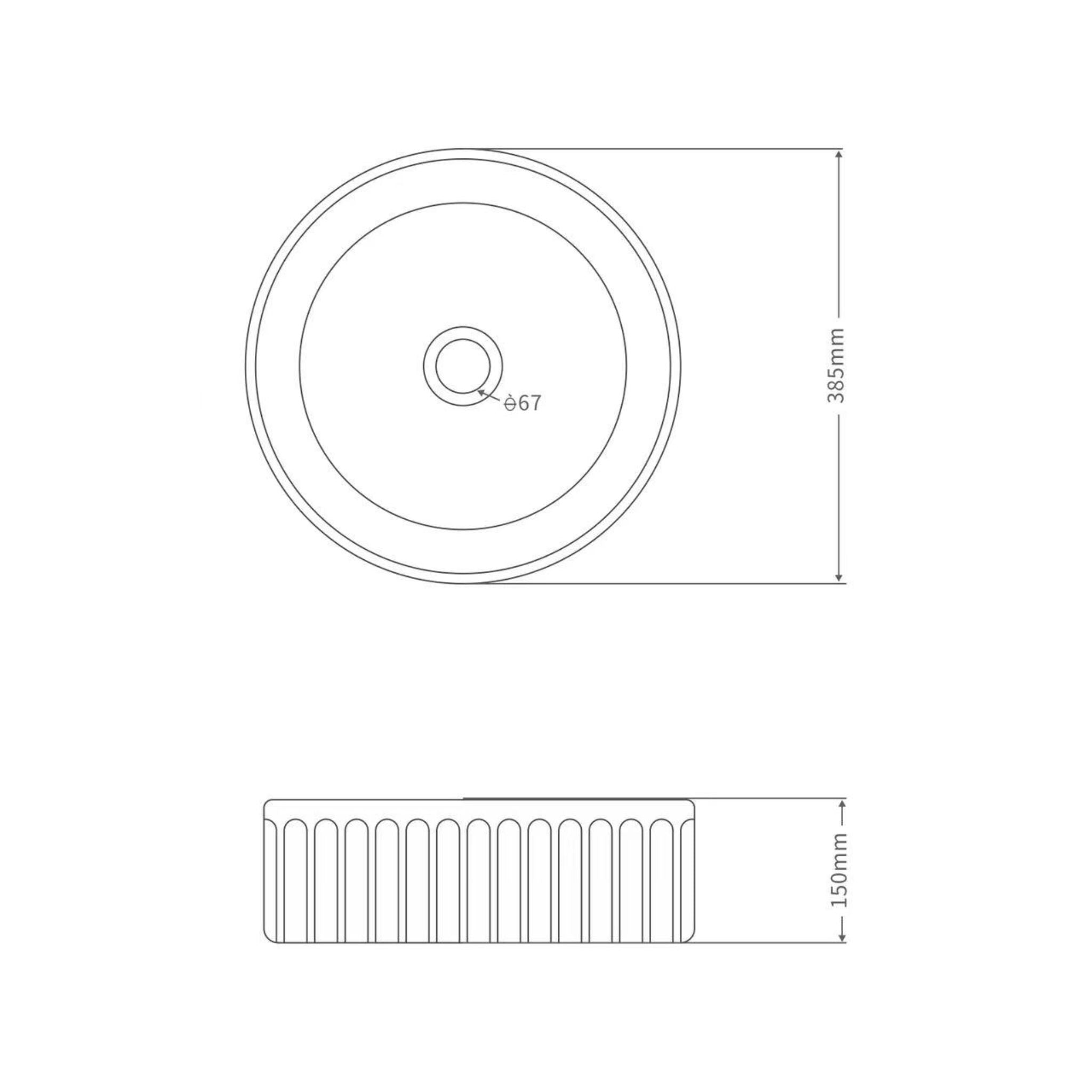 INFINITY ABOVE COUNTER CERAMIC BASIN MATTE WHITE 385MM