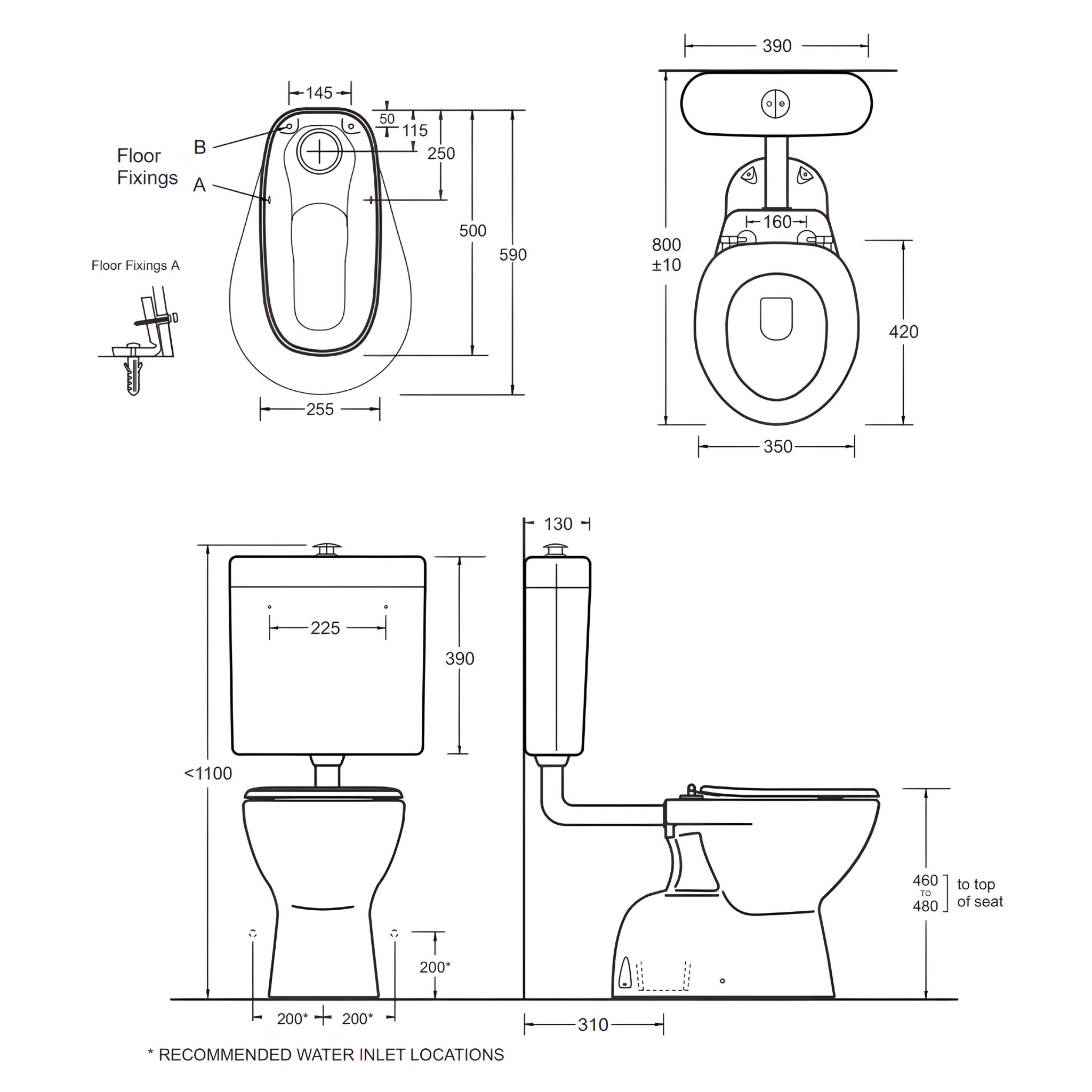 JOHNSON SUISSE SELECT ASSIST DELUXE CLOSE COUPLE PLASTIC LINK TOILET SUITE WHITE