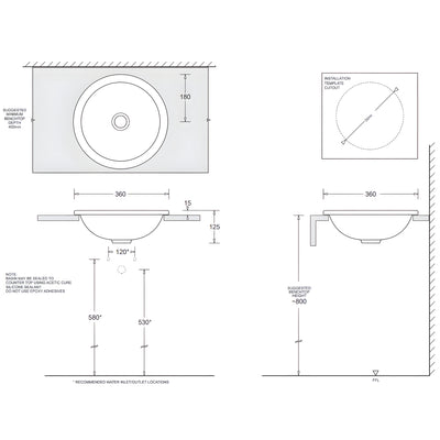 JOHNSON SUISSE EMILIA ROUND COMPACT VANITY TOP-MOUNT BASINS WHITE 360MM