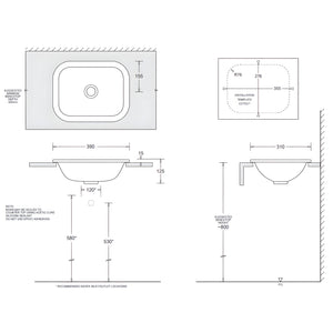 JOHNSON SUISSE EMILIA RECTANGULAR COMPACT VANITY TOP-MOUNT BASINS WHITE 390MM