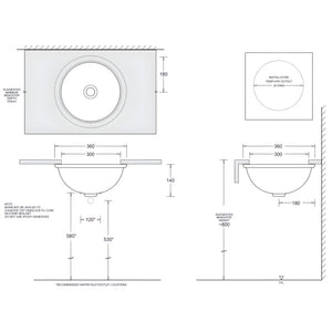 JOHNSON SUISSE EMILIA ROUND COMPACT VANITY UNDER COUNTER BASINS WHITE 360MM