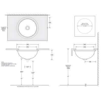 JOHNSON SUISSE EMILIA ROUND COMPACT VANITY UNDER COUNTER BASINS WHITE 360MM