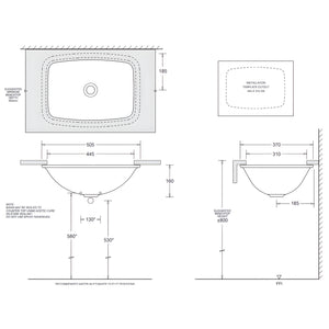 JOHNSON SUISSE EMILIA RECTANGULAR VANITY UNDER COUNTER BASINS WHITE 505MM
