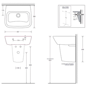 JOHNSON SUISSE EMILIA MK II WALL HUNG BASINS WHITE 457MM