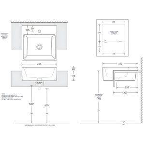 JOHNSON SUISSE QUADO III COMPACT SEMI-RECESSED BASINS WHITE 410MM