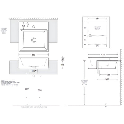 JOHNSON SUISSE QUADO III COMPACT SEMI-RECESSED BASINS WHITE 410MM