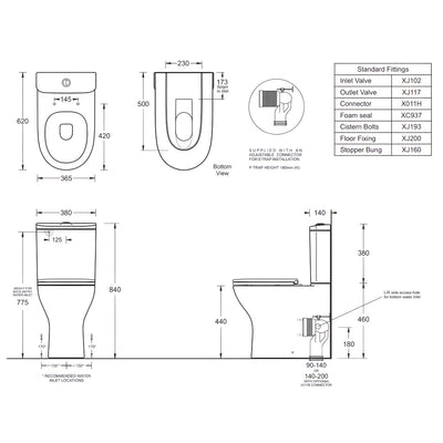 JOHNSON SUISSE EMILIA XTRA COMPACT EXTRA-HEIGHT BACK TO WALL RIMLESS TOILET SUITE WHITE