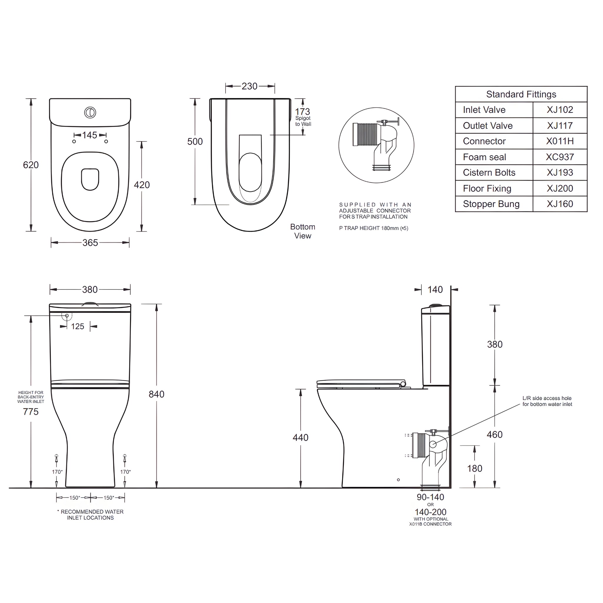 JOHNSON SUISSE EMILIA XTRA COMPACT EXTRA-HEIGHT BACK TO WALL RIMLESS TOILET SUITE WHITE