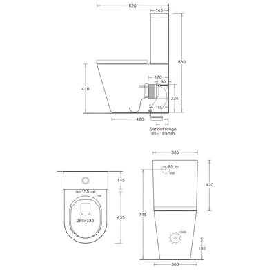 JOHNSON SUISSE VENEZIA CLOSED COUPLED BACK TO WALL RIMLESS COMPACT TOILET SUITE WHITE