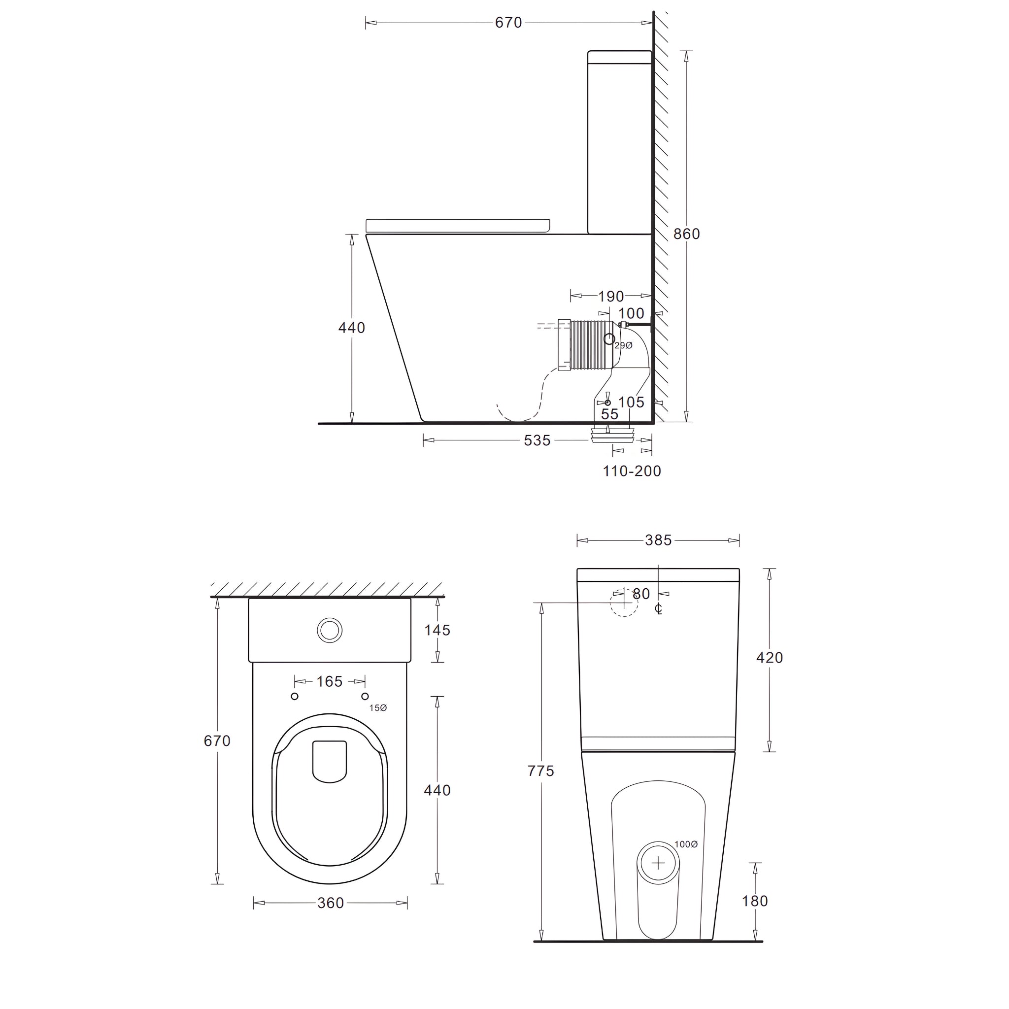 JOHNSON SUISSE VENEZIA CLOSED COUPLED BACK TO WALL RIMLESS COMFORT TOILET SUITE WHITE