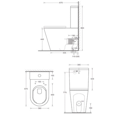 JOHNSON SUISSE VENEZIA CLOSED COUPLED BACK TO WALL RIMLESS COMFORT TOILET SUITE WHITE