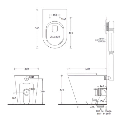 JOHNSON SUISSE VENEZIA WALL FACED RIMLESS PAN TOILET WHITE