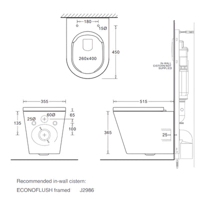 JOHNSON SUISSE VENEZIA WALL HUNG RIMLESS PAN TOILET WHITE