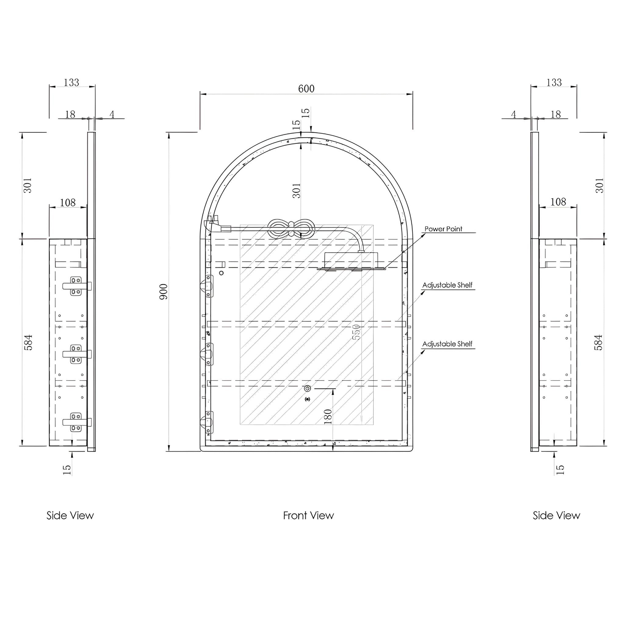 OTTI ARCHIE WOODLAND OAK LED SHAVING CABINET WITH POWERPOINT 600X900MM