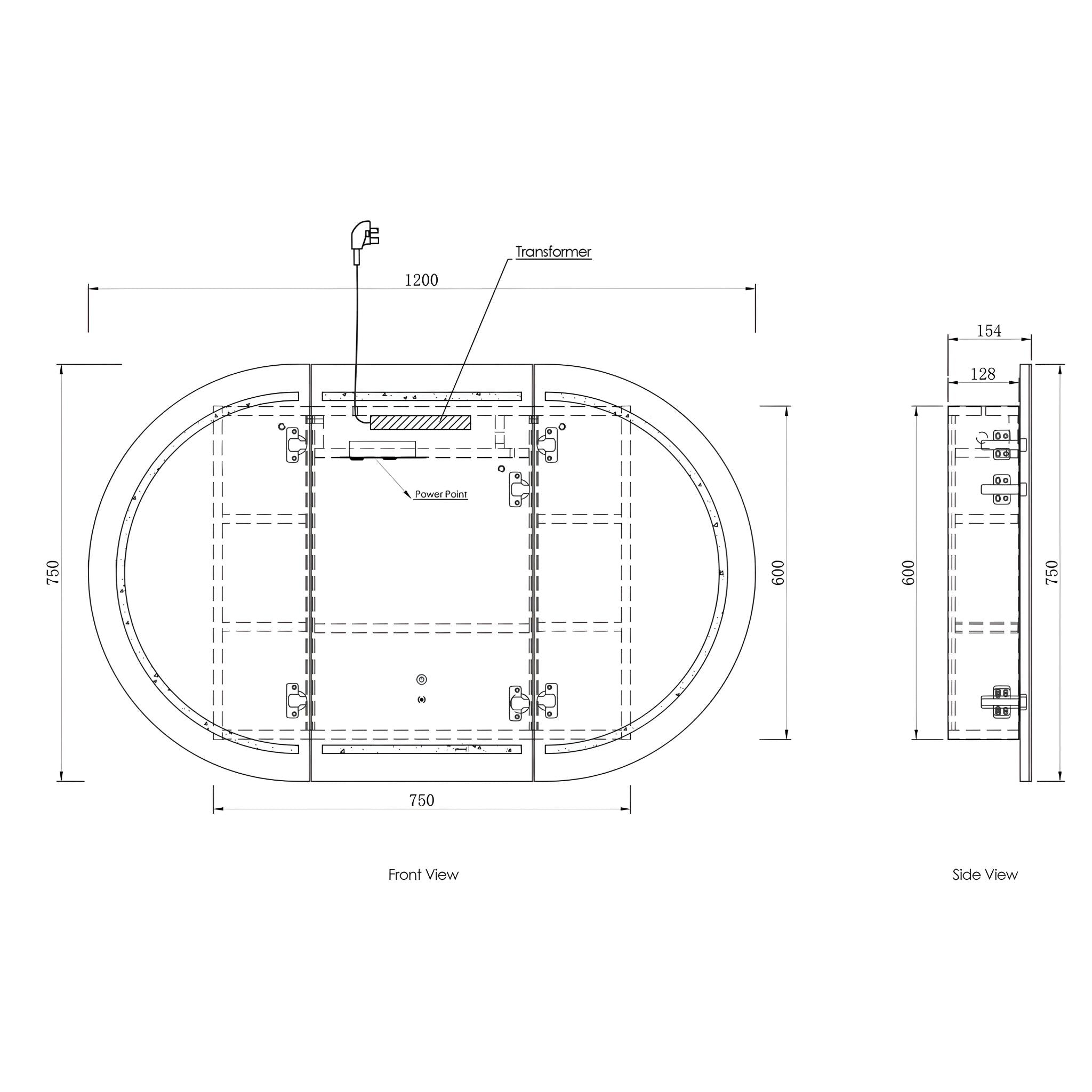 OTTI BONDI MATTE WHITE LED SHAVING CABINET WITH POWERPOINT 1200X750MM