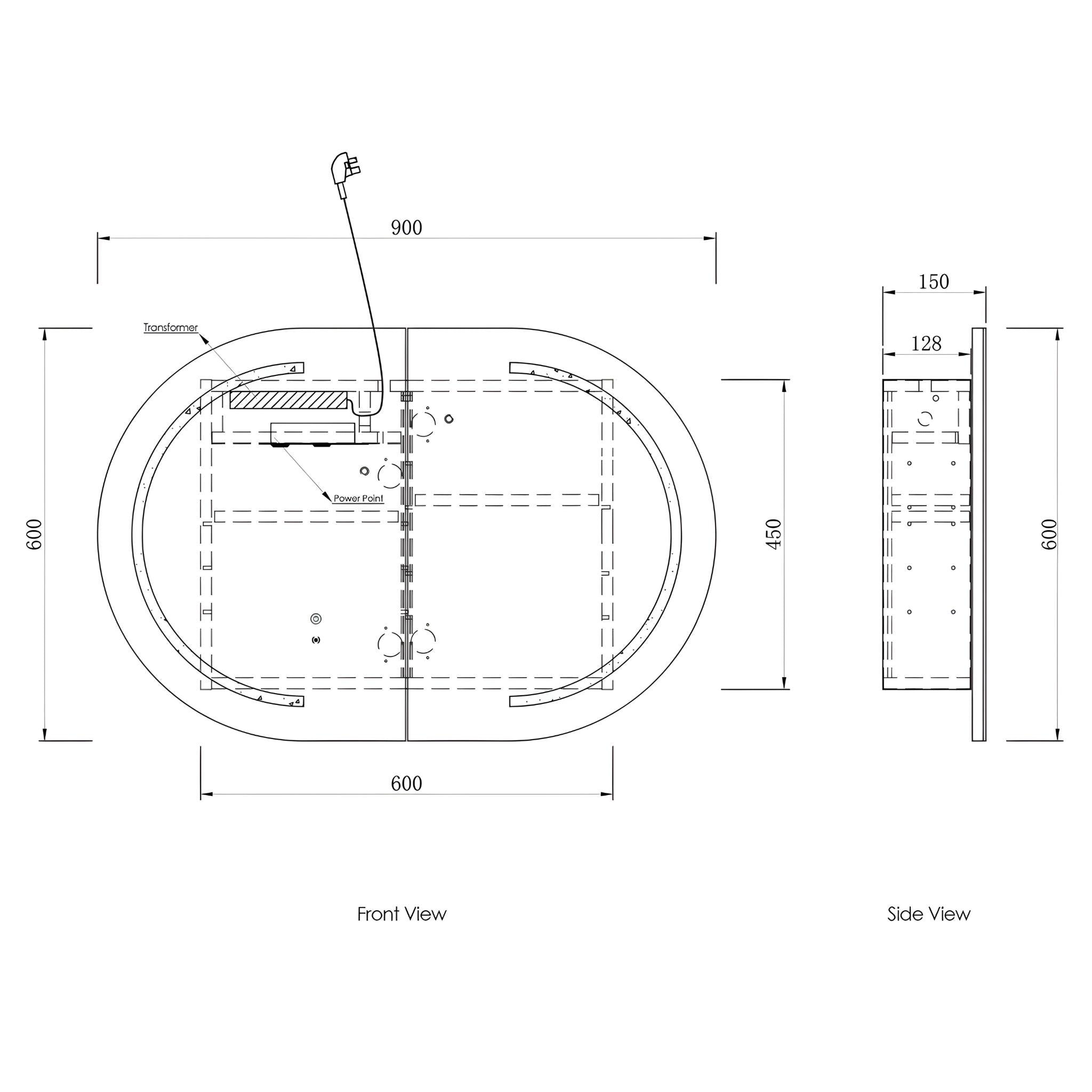 OTTI BONDI BLACK OAK LED SHAVING CABINET WITH POWERPOINT 900X600MM