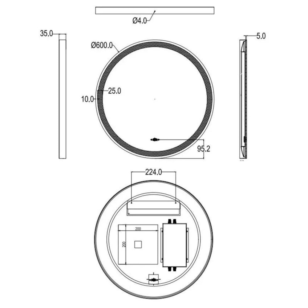 POSEIDON LUNA ROUND IRON FRAMED FRONTLIT LED MIRROR MATTE BLACK 600X600MM