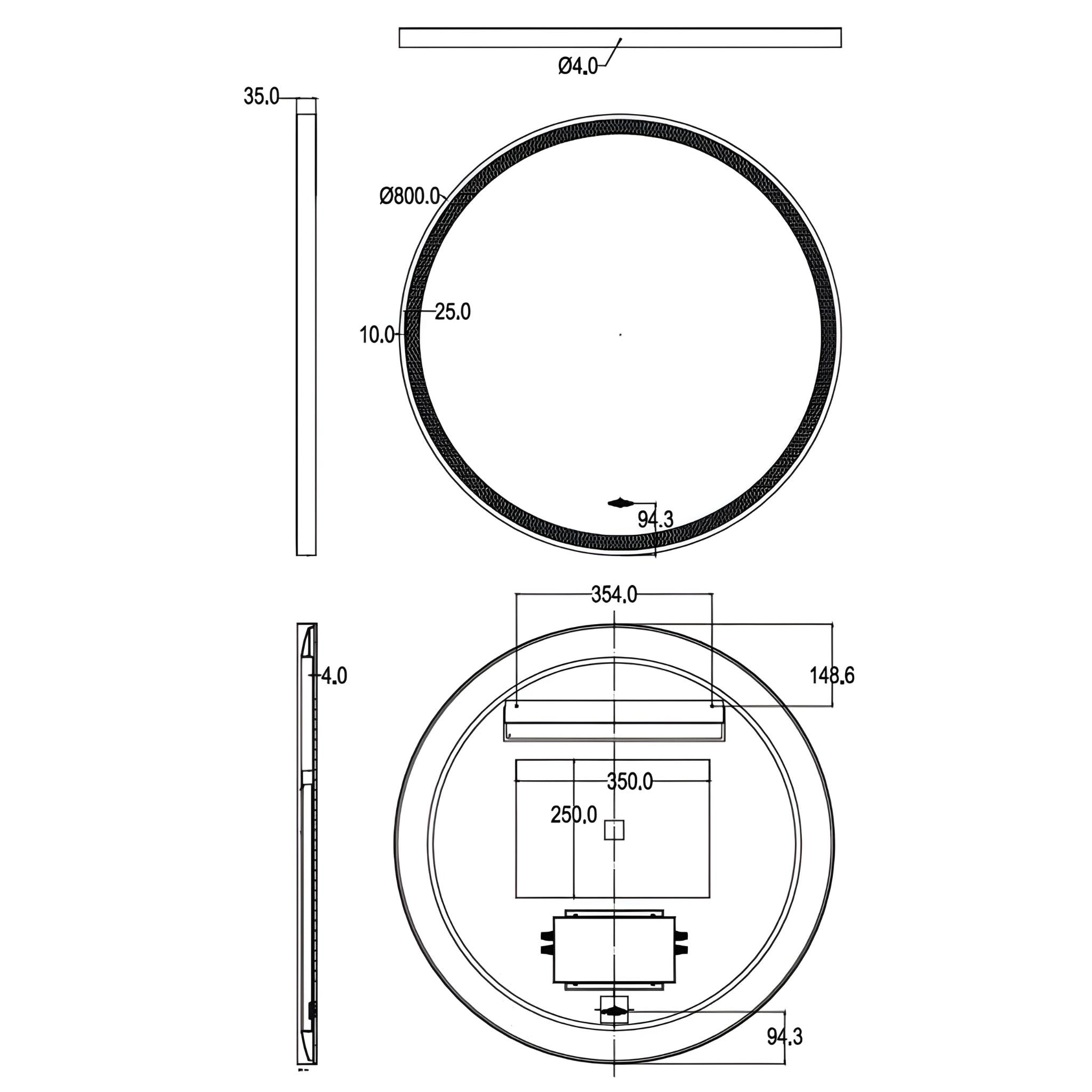 POSEIDON LUNA ROUND IRON FRAMED FRONTLIT LED MIRROR MATTE BLACK 800X800MM