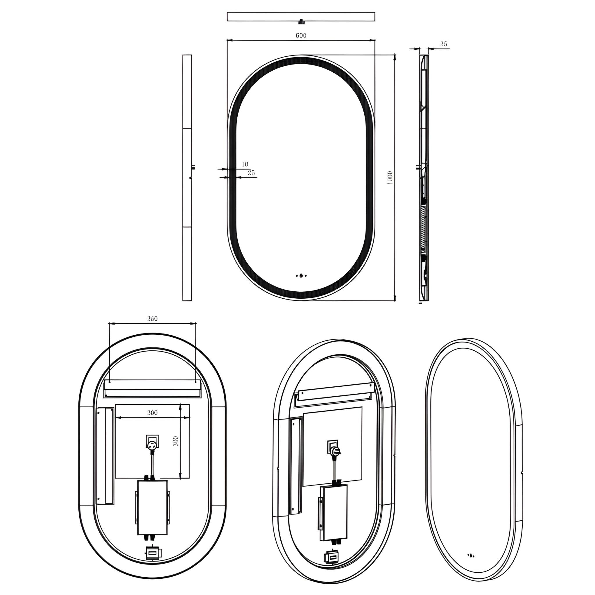 POSEIDON OLIVIA OVAL IRON FRAMED FRONTLIT LED MIRROR MATTE BLACK 600X1000MM
