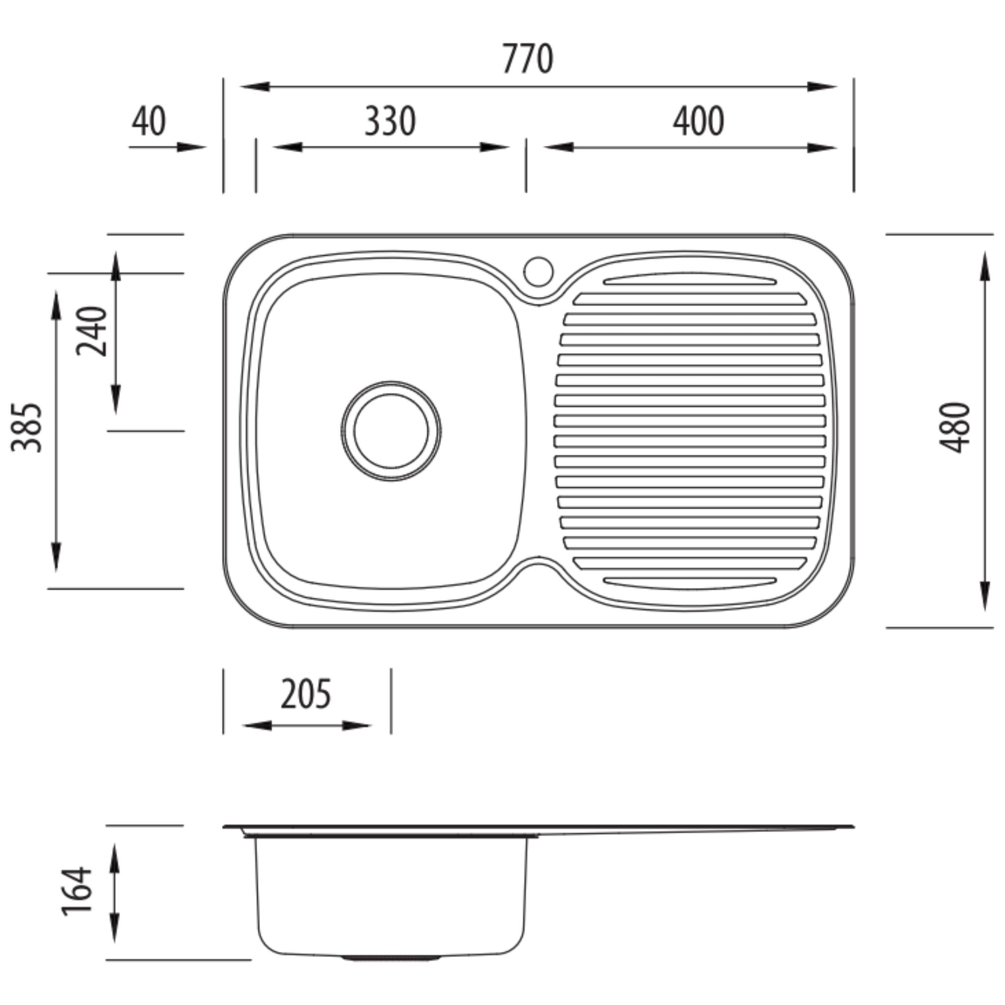 OLIVERI LAKELAND SINGLE BOWL TOPMOUNT ALFRESCO AND KITCHEN SINK WITH TAPHOLE & DRAINER STAINLESS STEEL 770MM