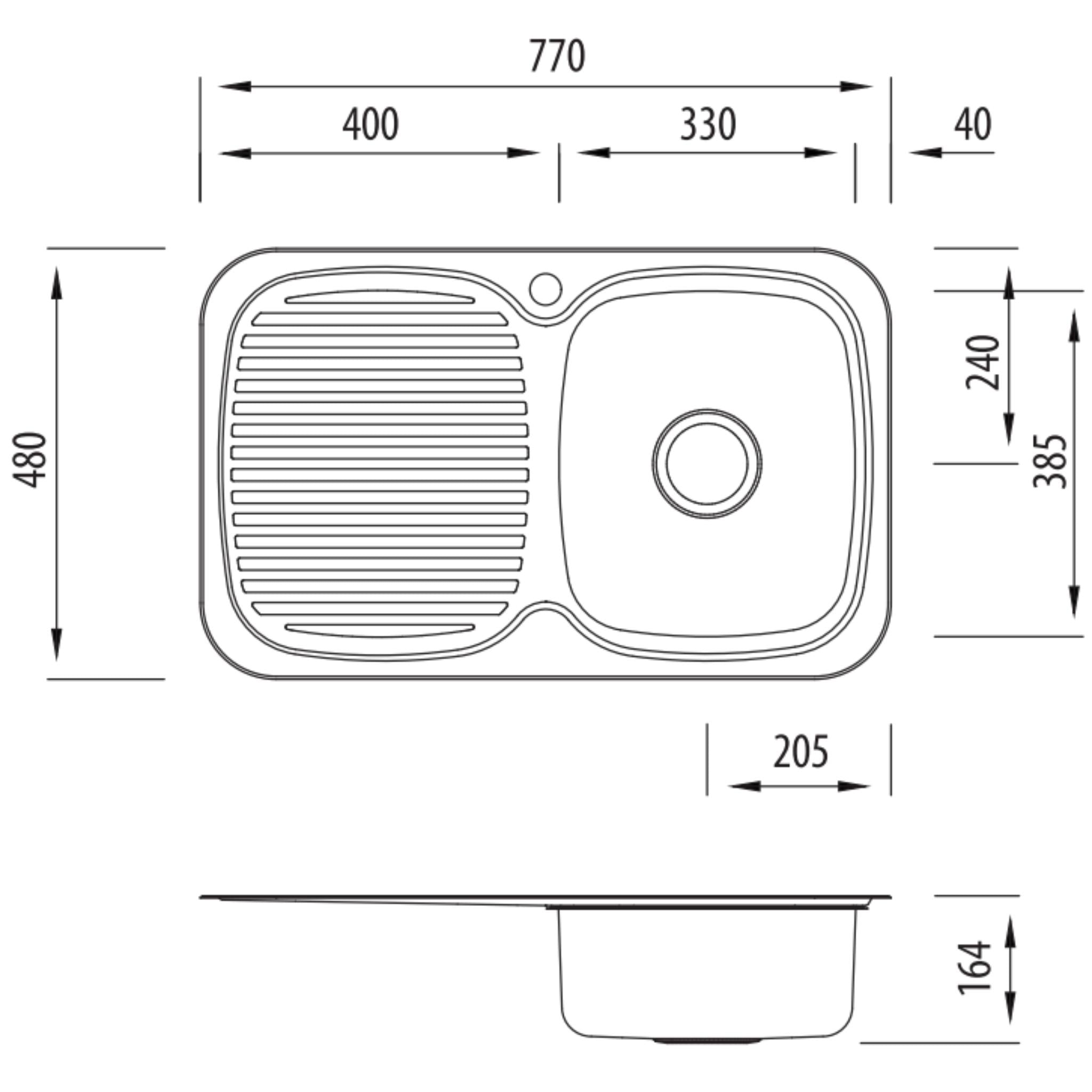 OLIVERI LAKELAND SINGLE BOWL TOPMOUNT ALFRESCO AND KITCHEN SINK WITH TAPHOLE & DRAINER STAINLESS STEEL 770MM