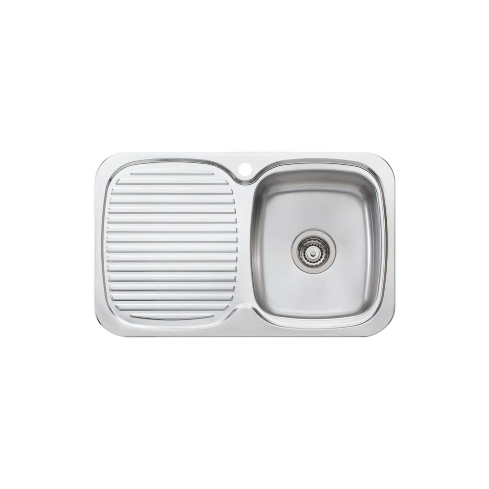 OLIVERI LAKELAND SINGLE BOWL TOPMOUNT ALFRESCO AND KITCHEN SINK WITH TAPHOLE & DRAINER STAINLESS STEEL 770MM