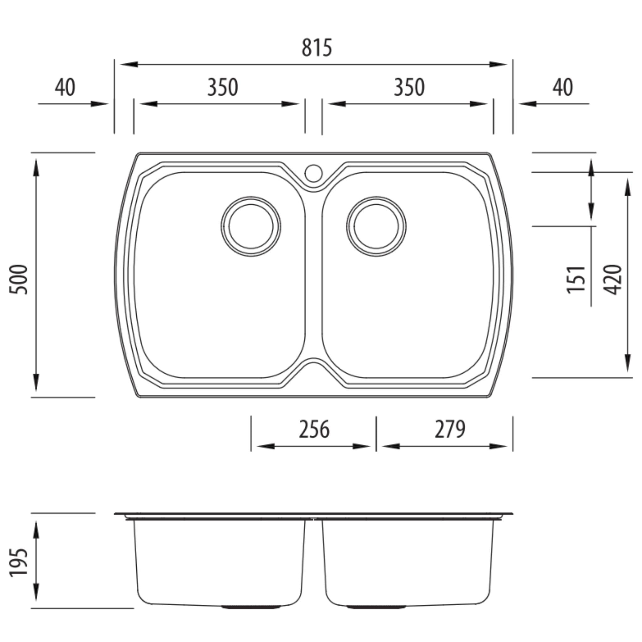OLIVERI MONET DOUBLE BOWL TOPMOUNT ALFRESCO AND KITCHEN SINK STAINLESS STEEL 815MM