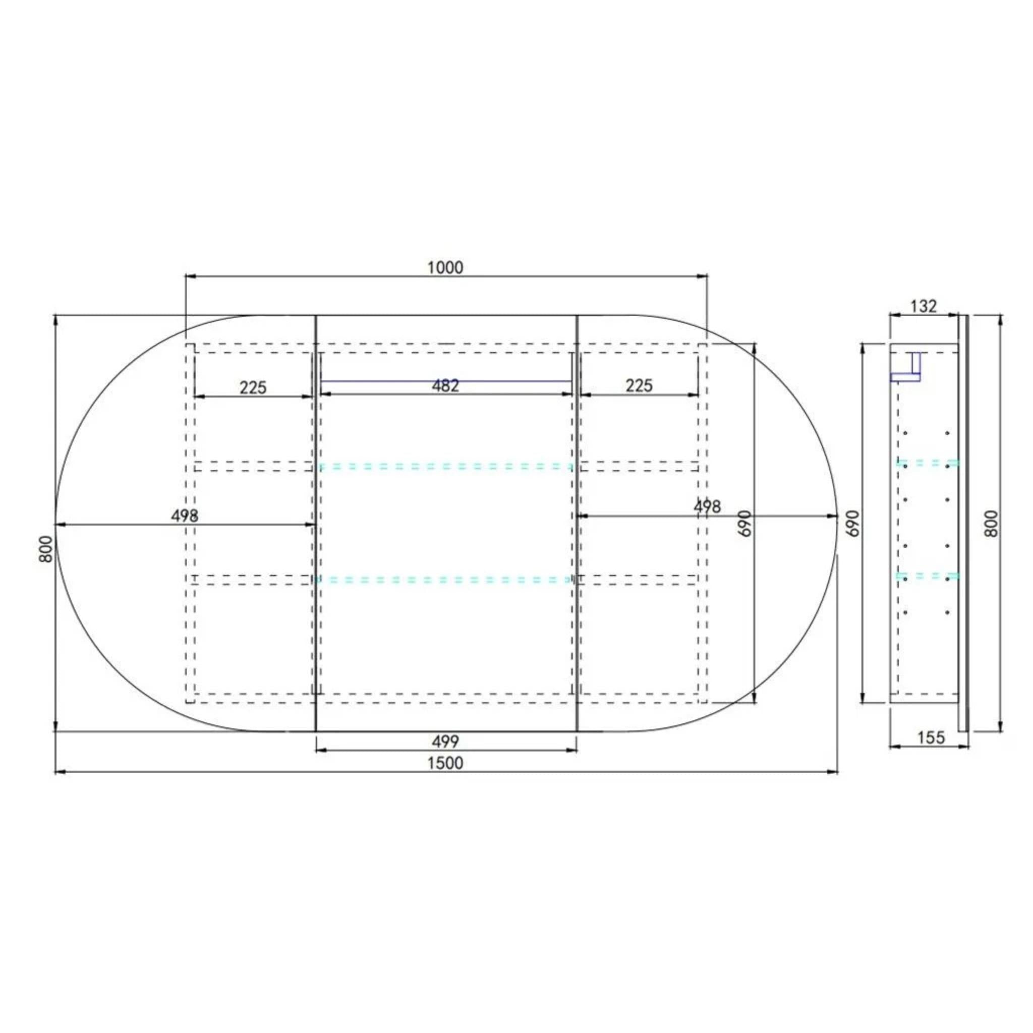 POSEIDON OLIVIA MATTE BLACK LED MIRROR SHAVING CABINET 1500X800MM