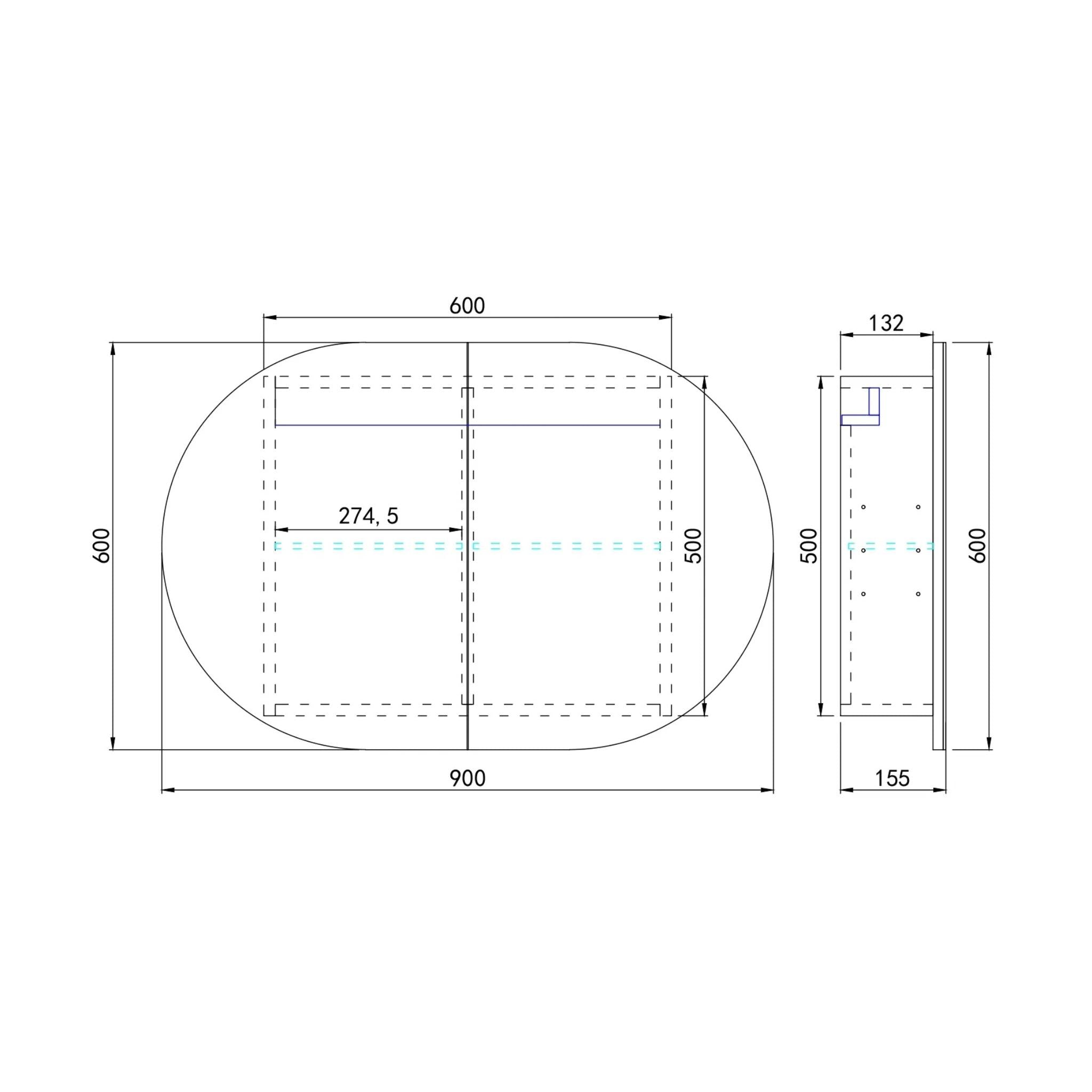 POSEIDON OLIVIA MATTE BLACK LED MIRROR SHAVING CABINET 900X600MM