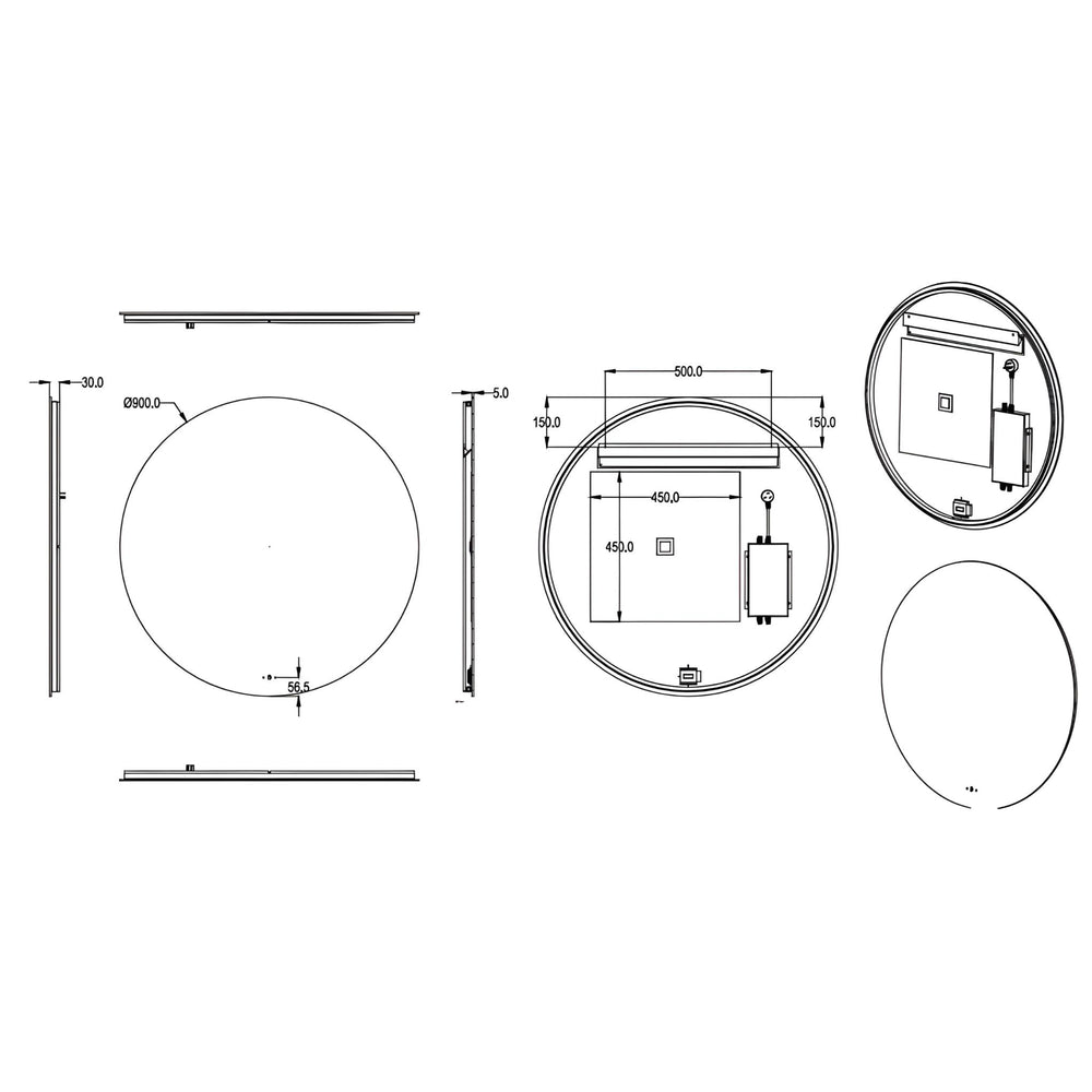 POSEIDON LUNA ROUND FRAMELESS BACKLIT LED MIRROR 3 COLOUR LIGHTS 900X900MM