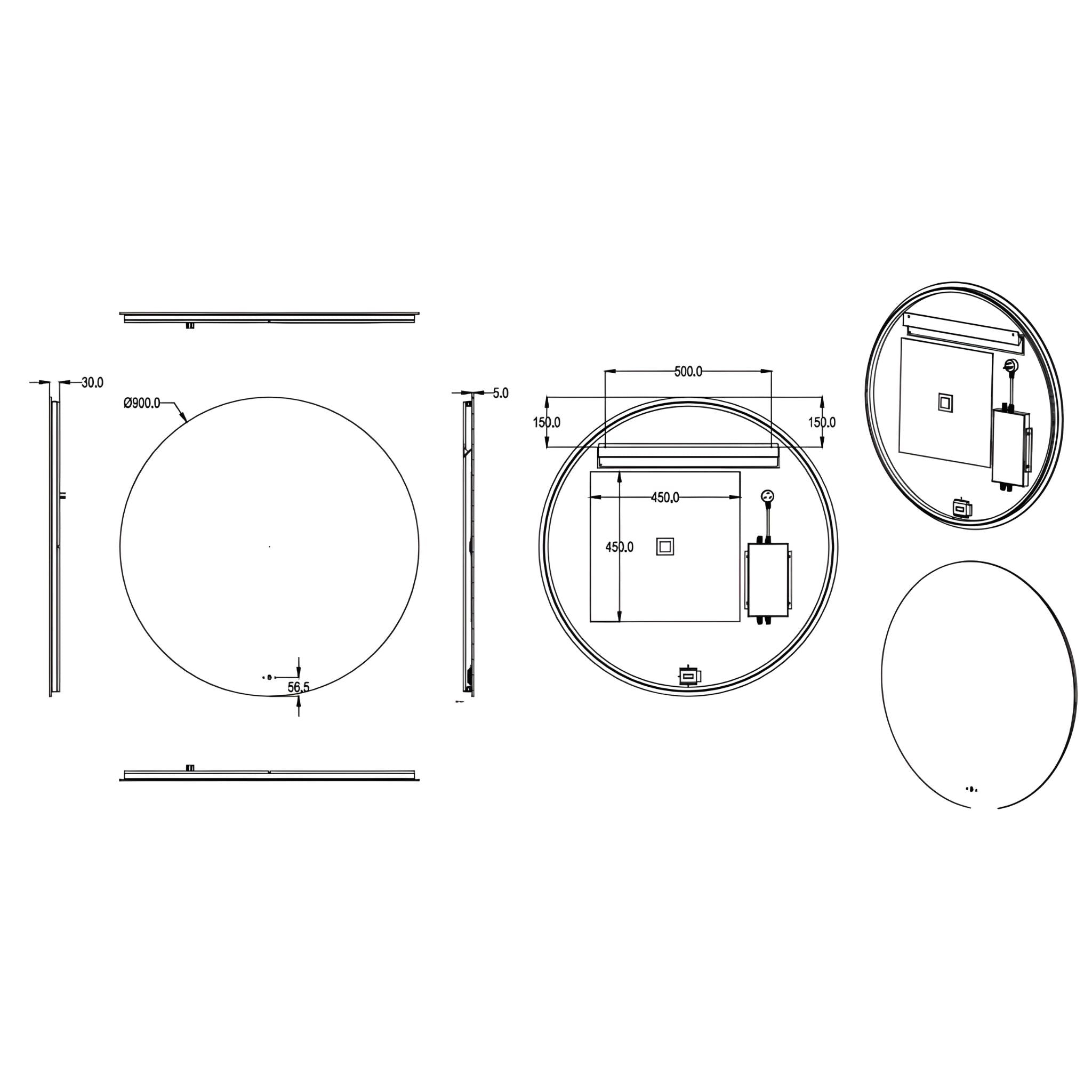 POSEIDON LUNA ROUND FRAMELESS BACKLIT LED MIRROR 3 COLOUR LIGHTS 900X900MM