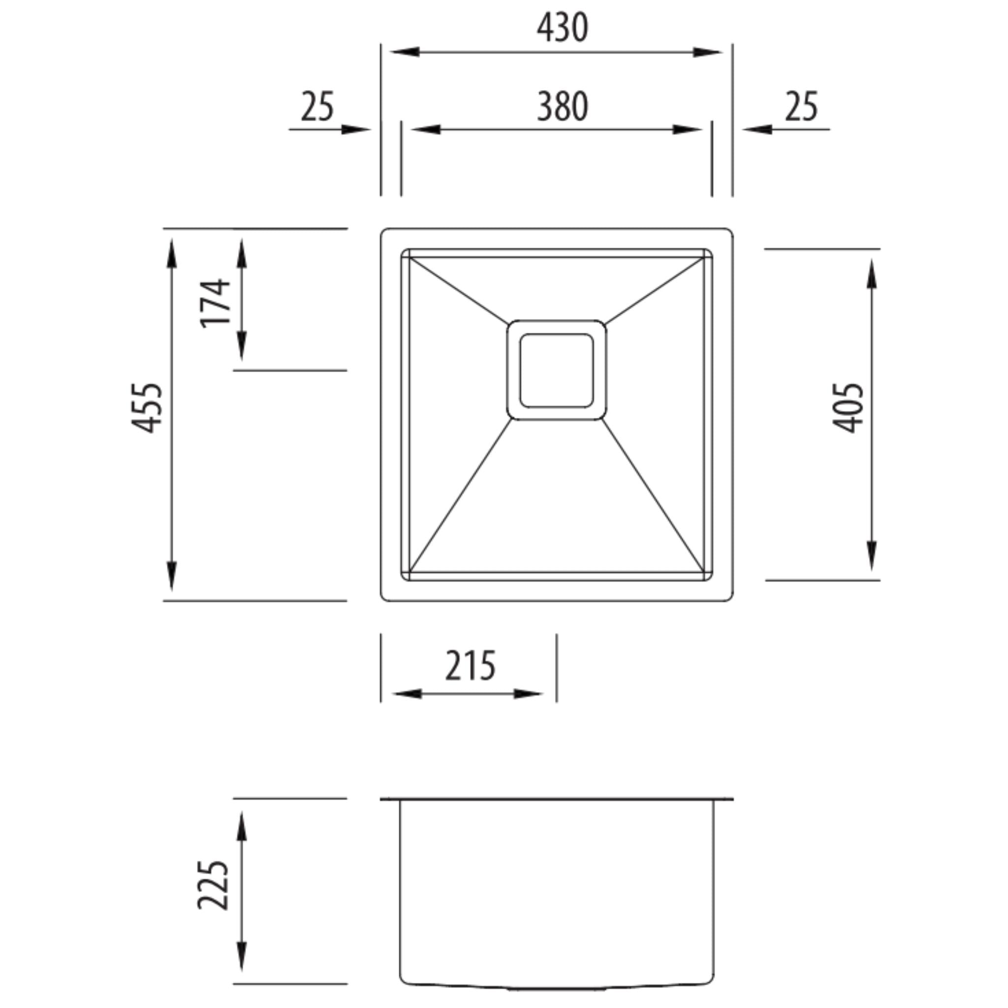 OLIVERI PROFESSIONAL 3/4 SINGLE BOWL UNDERMOUNT KITCHEN AND LAUNDRY SINK STAINLESS STEEL 430MM