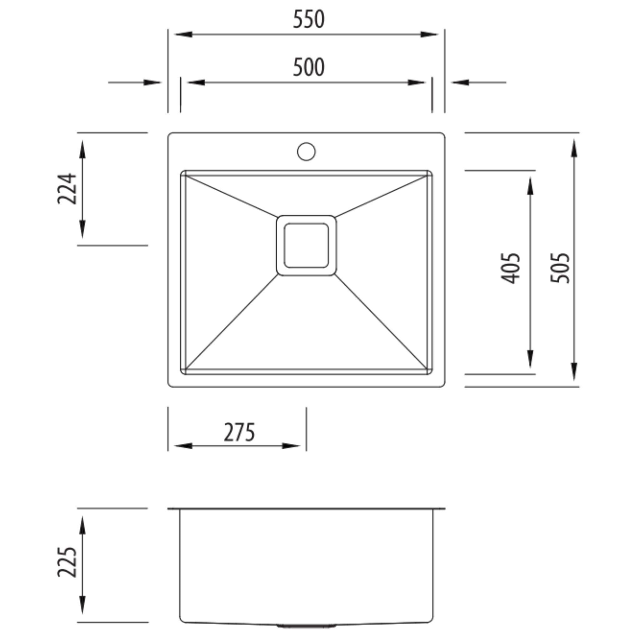 OLIVERI PROFESSIONAL SINGLE BOWL TOPMOUNT KITCHEN AND LAUNDRY SINK STAINLESS STEEL 550MM
