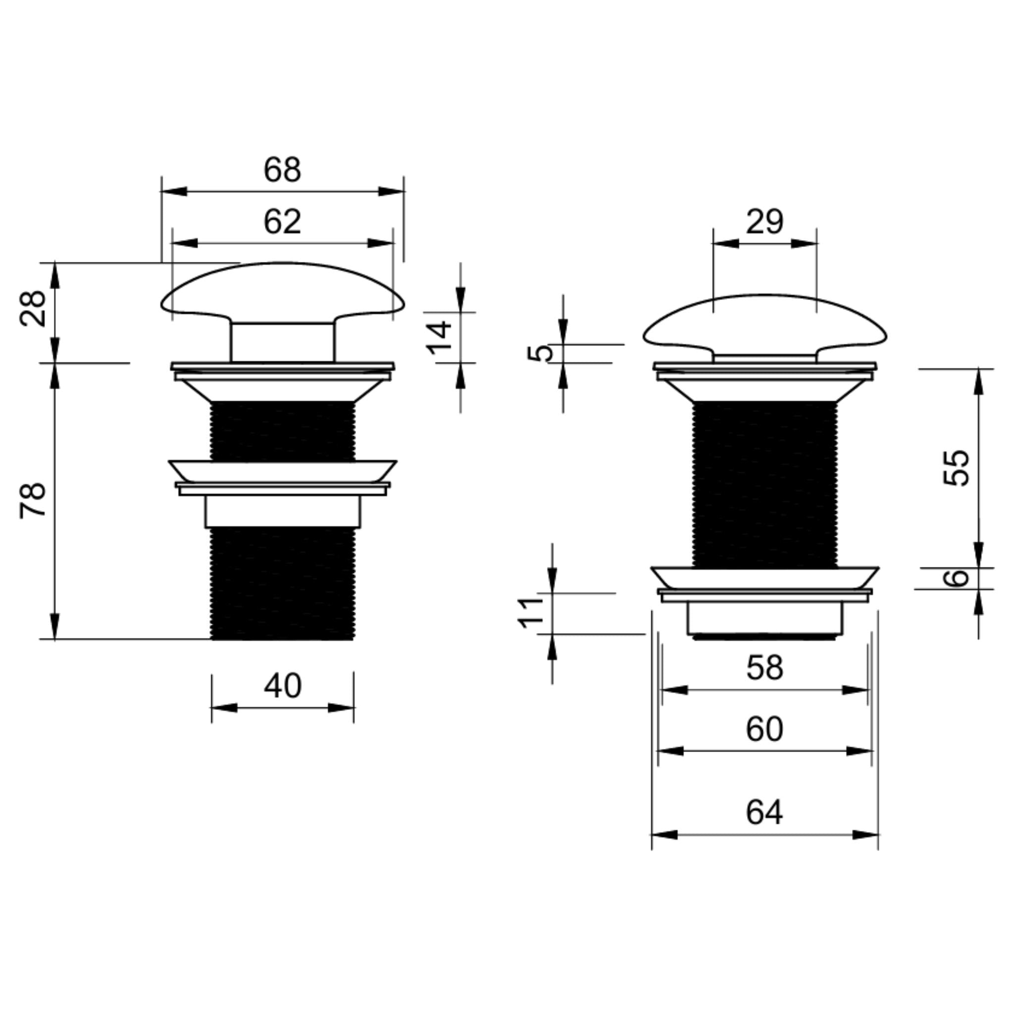 DUROCLASS POP-UP WASTE NON OVERFLOW MATTE BLACK 32MM