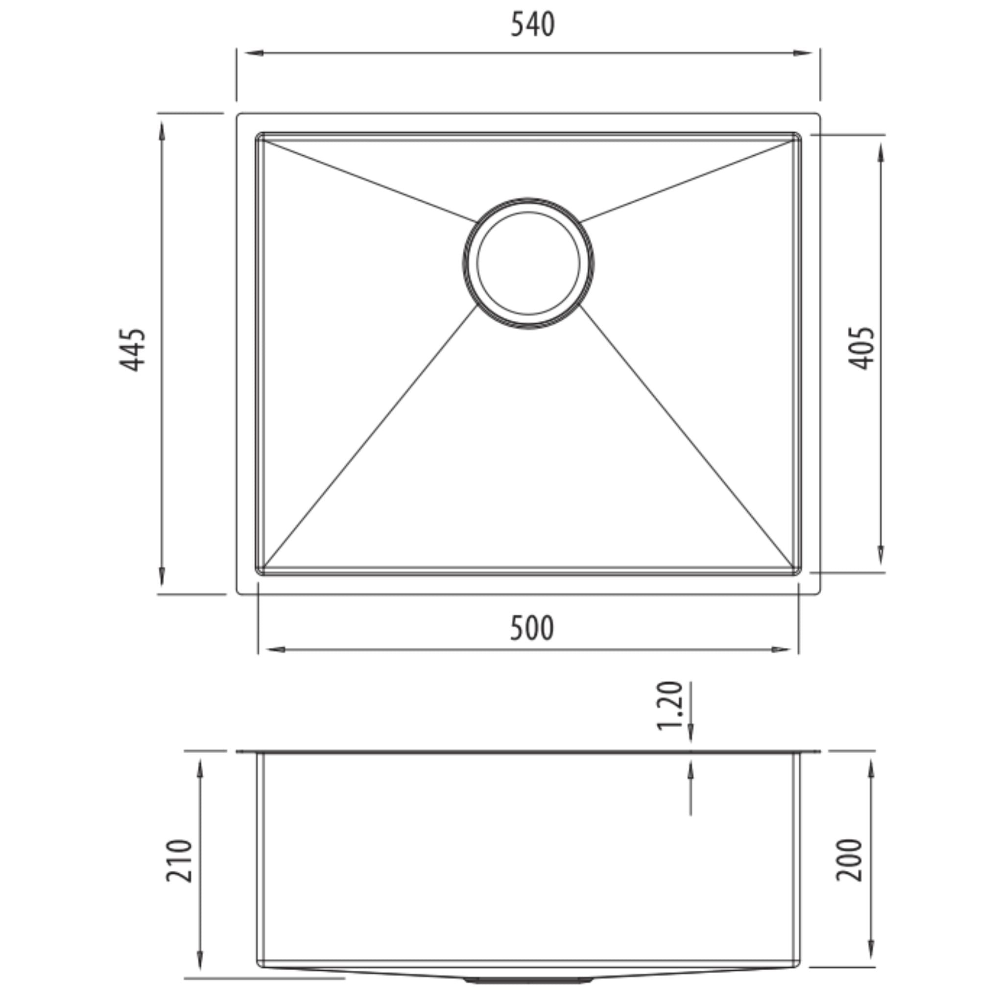 OLIVERI SPECTRA SINGLE BOWL KITCHEN AND LAUNDRY SINK STAINLESS STEEL 540MM