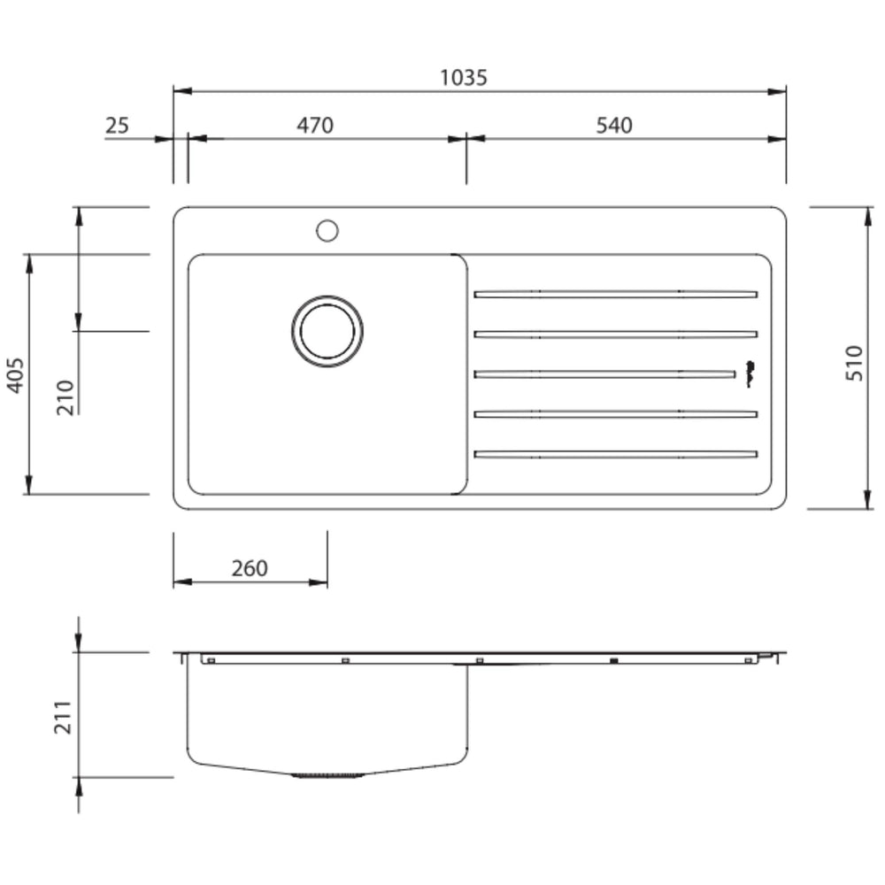 OLIVERI SONETTO SINGLE BOWL TOPMOUNT ALFRESCO AND KITCHEN SINK WITH TAPHOLE & DRAINER STAINLESS STEEL 1035MM