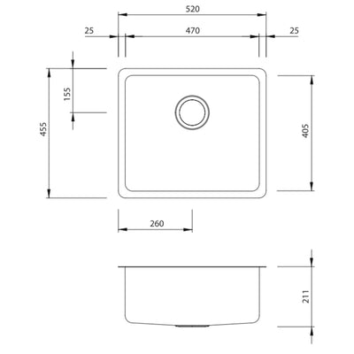 OLIVERI SONETTO SINGLE BOWL UNDERMOUNT KITCHEN AND LAUNDRY SINK STAINLESS STEEL 520MM