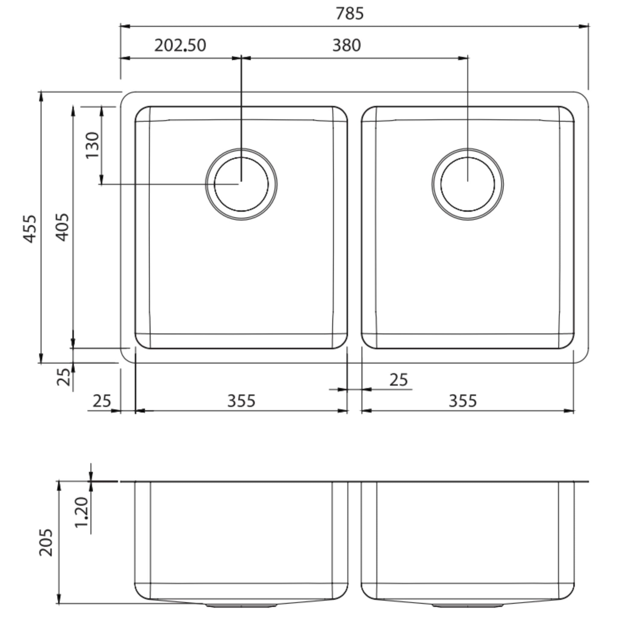 OLIVERI SONETTO DOUBLE BOWL UNIVERSAL KITCHEN SINK STAINLESS STEEL 785MM