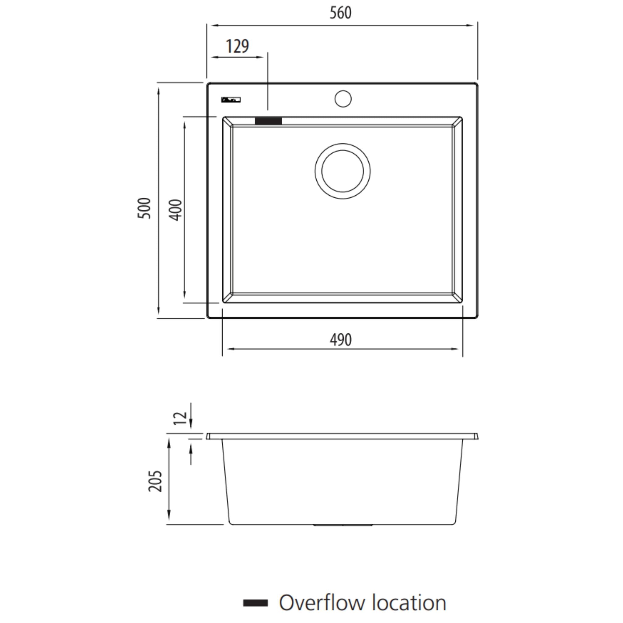 OLIVERI SANTORINI SINGLE BOWL TOPMOUNT ALFRESCO, KITCHEN AND LAUNDRY SINK WITH OVERFLOW BLACK 560MM