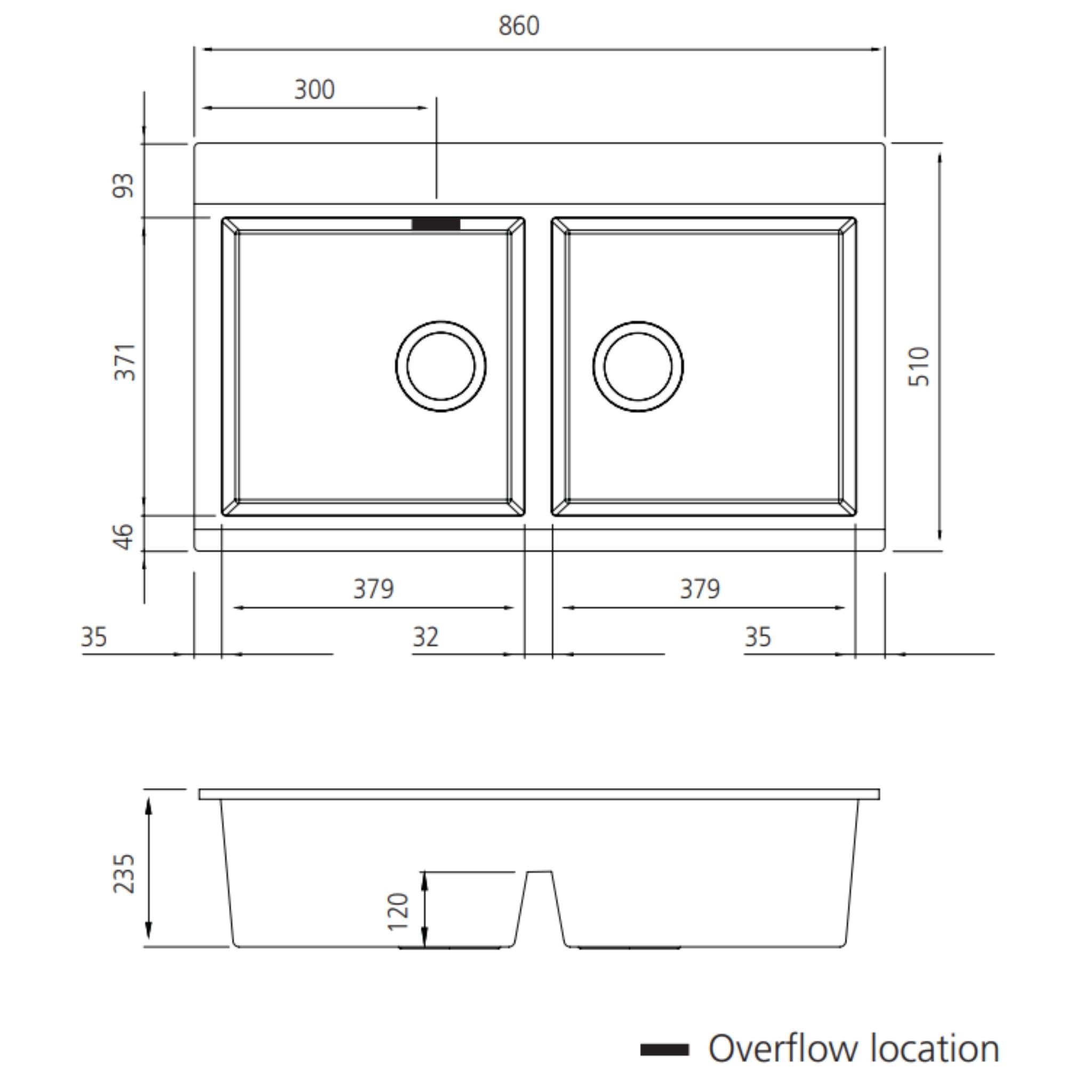 OLIVERI SANTORINI DOUBLE BOWL TOPMOUNT ALFRESCO AND KITCHEN SINK WITH GLASS TOP BLACK 860MM