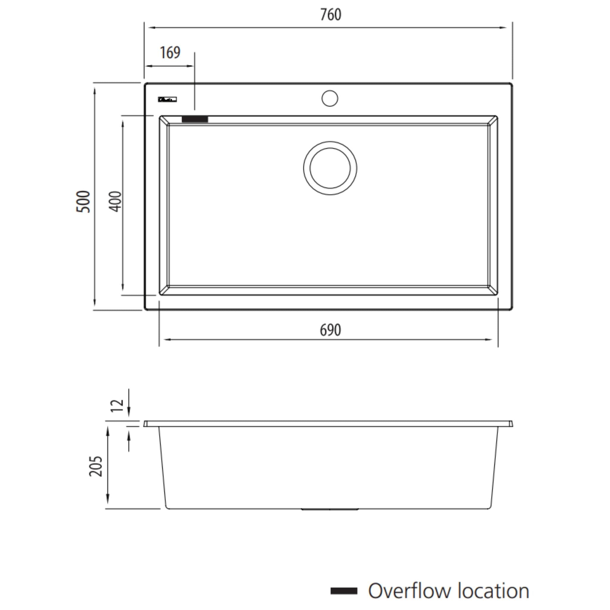 OLIVERI SANTORINI SINGLE BOWL TOPMOUNT ALFRESCO AND KITCHEN SINK WITH OVERFLOW BLACK 760MM